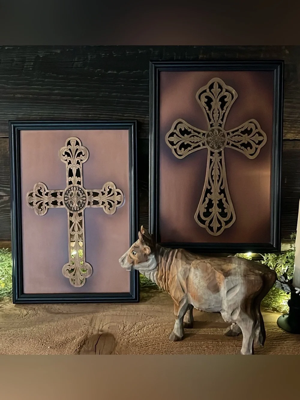 Rustic Brown Framed Cross Wall Art — Elegant Home Accent